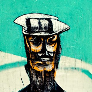 A gaunt, capped elder whose face is made of the grain of weathered wood.