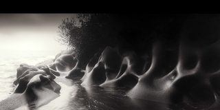 Rippled, bone-pale dune ridges carved smooth by water.