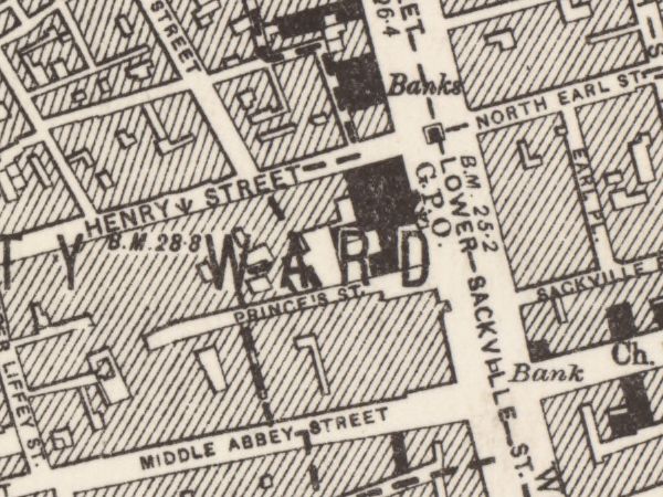 Prince's Street printed behind the General Post Office block, Lower Sackville Street beside it