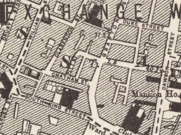 Grafton Street's axis with Duke Street crossing it, the Mansion House a block east
